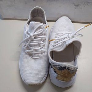 Ash White and Gold Athletic Shoes Lightweight Design